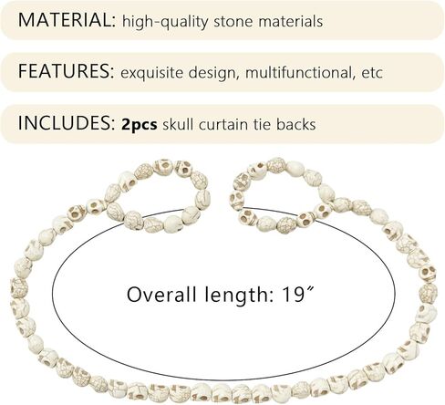 OLizee® قطعتان من ستائر الجمجمة مع خطافات ستائر طبيعية من حجر Tiebacks معالجة النوافذ ديكور الهالوين لستائر النوافذ الرقيقة أو السميكة ديكور بوهو ملحقات ديكور المنزل الحديث in Kuwait