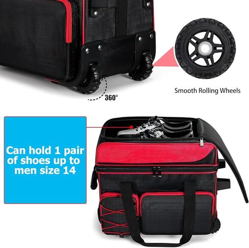 Large 2 Ball Bowling Bag With Rollers丨with Fixed Bowling Ball Device Roller Bag丨Extendable Handle to 42"丨Bowling Ball Roller Bag Fits 1 Pair Of Men'S Size 16 Bowling Shoes (Bowling Ball Not Included) in Kuwait
