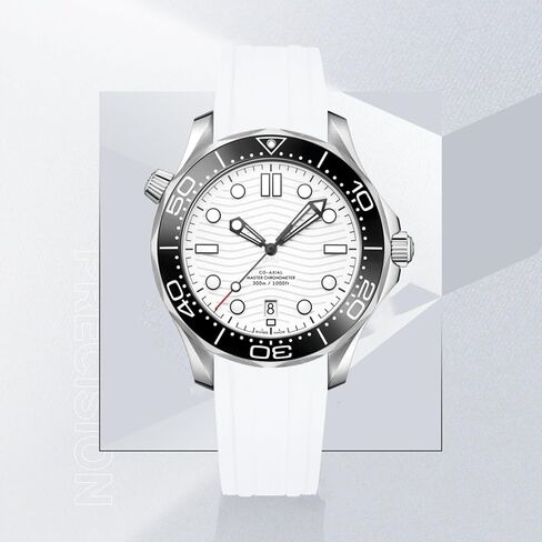 سوار مطاطي ADAARA 20 مم FKM، متوافق مع ساعة Omega Seamaster Diver 300 مم - مشبك قابل للطي من الفولاذ المقاوم للصدأ 316L - 20 حزام منحني سريع الفك لساعة Omega Moonswatch in Kuwait