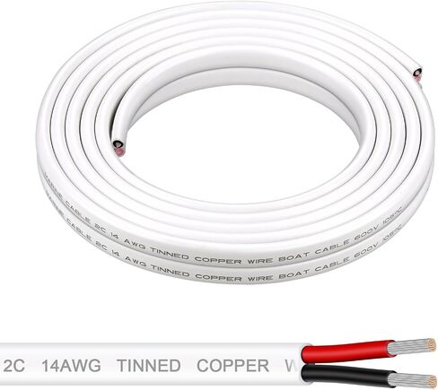 Shirbly 10 Gauge Marine Wire - 20FT 10 AWG Duplex Marine Grade Wire, Tinned Copper Boat Cable, 2 Core Insulated Stranded Cable for Boat Marine Automotive Speakers Solar Outdoors - White (10AWG 20Ft) in Kuwait