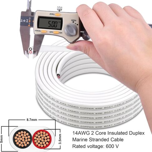 Shirbly 10 Gauge Marine Wire - 20FT 10 AWG Duplex Marine Grade Wire, Tinned Copper Boat Cable, 2 Core Insulated Stranded Cable for Boat Marine Automotive Speakers Solar Outdoors - White (10AWG 20Ft) in Kuwait