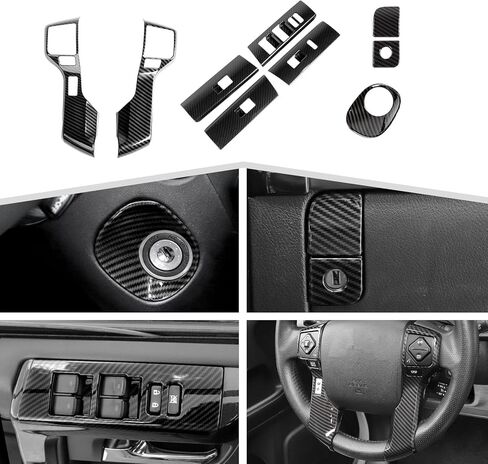 غطاء طقم الكسوة الداخلية من ألياف الكربون ملحقات تزيين وحدة التحكم المركزية المتوافقة مع Toyota 4Runner 2010-2023، 9 قطع in Kuwait
