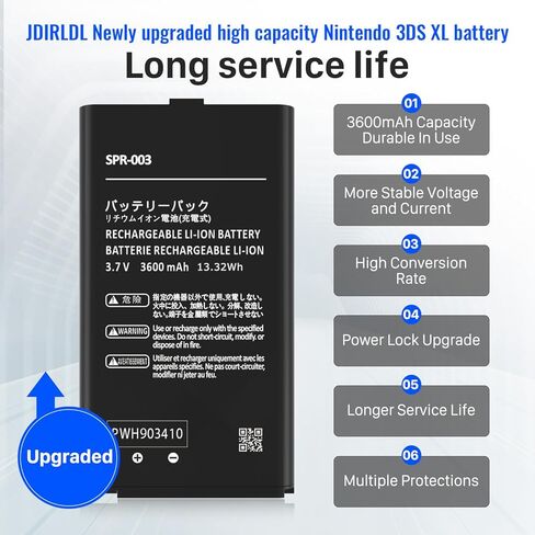 3DS XL SPR-003 Battery,3600mAh Replacement Battery for New 3DS XL RED-001 SPR-A-BPAA-CO and Nintendo 3DS LL SPR-003 in Kuwait
