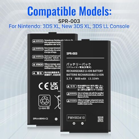 3DS XL SPR-003 Battery,3600mAh Replacement Battery for New 3DS XL RED-001 SPR-A-BPAA-CO and Nintendo 3DS LL SPR-003 in Kuwait