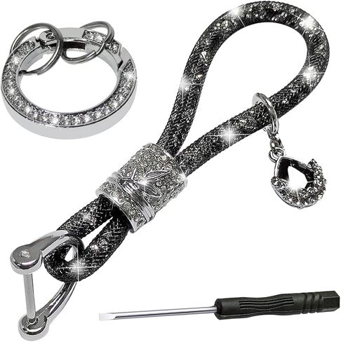 1 Pcs Bling Crystal Car Keychain for Women, Rhinestones Wrist Keys Lanyard keychain clip for car keys (Black) in Saudi Arabia