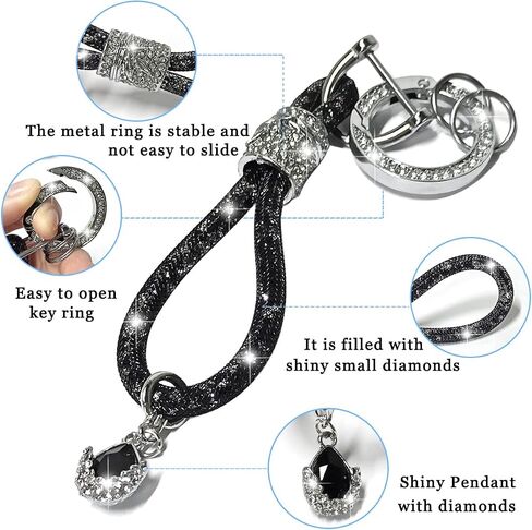 1 Pcs Bling Crystal Car Keychain for Women, Rhinestones Wrist Keys Lanyard keychain clip for car keys (Black) in Saudi Arabia