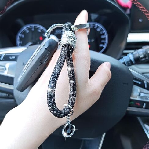 1 Pcs Bling Crystal Car Keychain for Women, Rhinestones Wrist Keys Lanyard keychain clip for car keys (Black) in Saudi Arabia