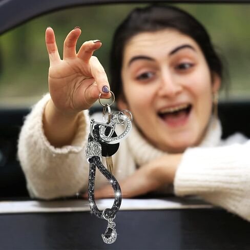 1 Pcs Bling Crystal Car Keychain for Women, Rhinestones Wrist Keys Lanyard keychain clip for car keys (Black) in Saudi Arabia
