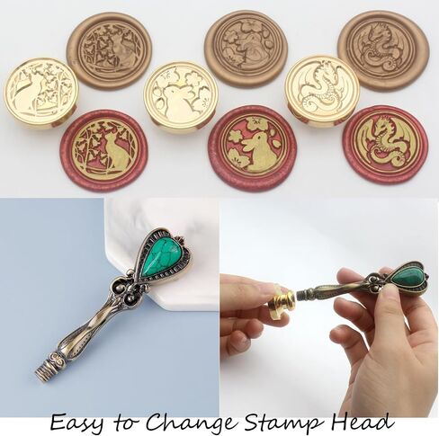 Wax Seal Stamp Kit, Andotopee Animal Wax Seal Kit with 3 Brass Heads Dragon/Cat/Rabbit, Vintage Metal Handle Sealing Wax Stamp Set with Wax Seal Beads, Warmer Tools, Metallic Pen (Gift Box Set) in Saudi Arabia