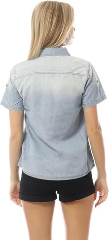 Design by Olivia Women's Cap Sleeve Button Down Denim Chambray Shirt in Saudi Arabia
