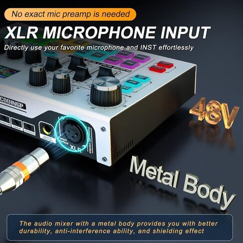 خلاط صوت متدفق، واجهة خلاط صوت بودكاست تينلامب مع هيكل معدني 48 فولت، لوحة صوت مبدل الصوت، معدات خلاط ستوديو جنرال XLR للهاتف، الكمبيوتر الشخصي، تسجيل البث، تسجيل الألعاب، دي جي in Kuwait
