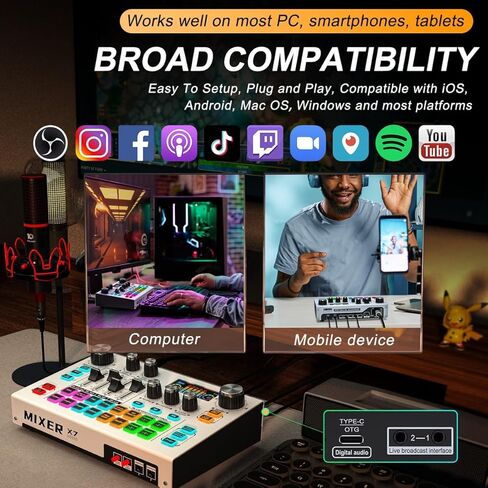 خلاط صوت متدفق، واجهة خلاط صوت بودكاست تينلامب مع هيكل معدني 48 فولت، لوحة صوت مبدل الصوت، معدات خلاط ستوديو جنرال XLR للهاتف، الكمبيوتر الشخصي، تسجيل البث، تسجيل الألعاب، دي جي in Kuwait