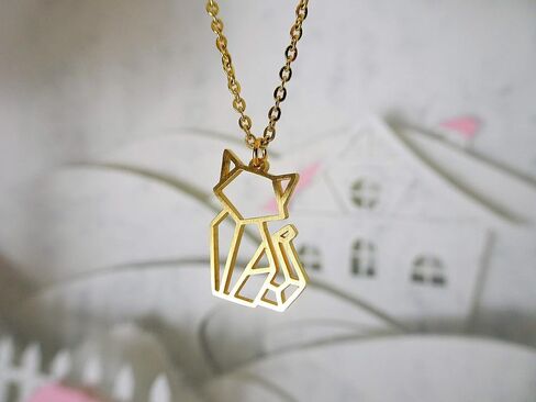 Cat Gold Origami Jewelry - Gold Geometric Chain Necklace – 18 Karat Plated Gold Necklace for Women & Girls – Stylish Cat Pendant Necklace in Saudi Arabia
