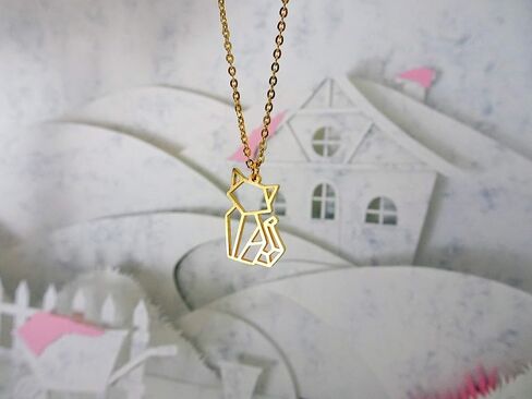 Cat Gold Origami Jewelry - Gold Geometric Chain Necklace – 18 Karat Plated Gold Necklace for Women & Girls – Stylish Cat Pendant Necklace in Saudi Arabia