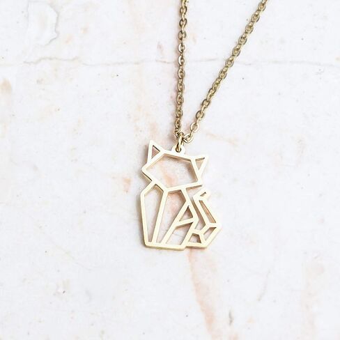Cat Gold Origami Jewelry - Gold Geometric Chain Necklace – 18 Karat Plated Gold Necklace for Women & Girls – Stylish Cat Pendant Necklace in Saudi Arabia