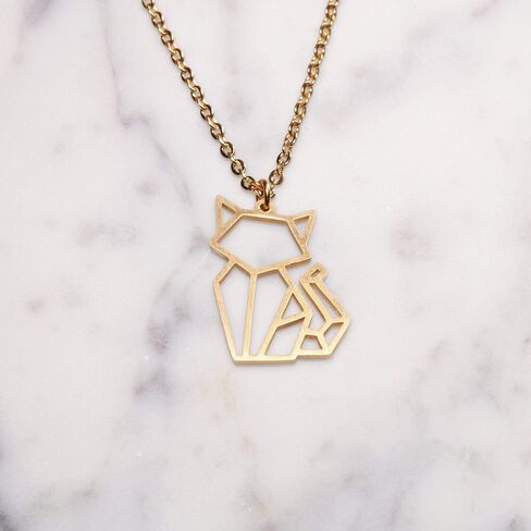 Cat Gold Origami Jewelry - Gold Geometric Chain Necklace – 18 Karat Plated Gold Necklace for Women & Girls – Stylish Cat Pendant Necklace in Saudi Arabia
