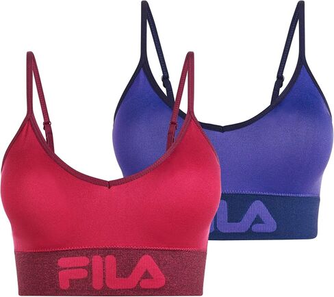 Fila Women's 2-Pack Classic Seamless Logo Cami Low Impact Sports Bra with Adjustable Straps in Saudi Arabia