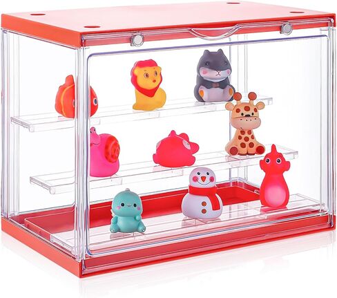 Clear Assemble Display Case with Magnetic Door for Action Figures, 3 Tier Stackable Transparent Dustproof Storage Blind Case for Shoe Miniature Collectibles Protection Showcase,Orange Pink in Saudi Arabia