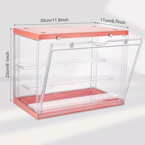 Clear Assemble Display Case with Magnetic Door for Action Figures, 3 Tier Stackable Transparent Dustproof Storage Blind Case for Shoe Miniature Collectibles Protection Showcase,Orange Pink in Saudi Arabia