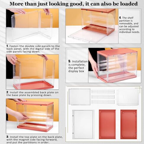 Clear Assemble Display Case with Magnetic Door for Action Figures, 3 Tier Stackable Transparent Dustproof Storage Blind Case for Shoe Miniature Collectibles Protection Showcase,Orange Pink in Saudi Arabia