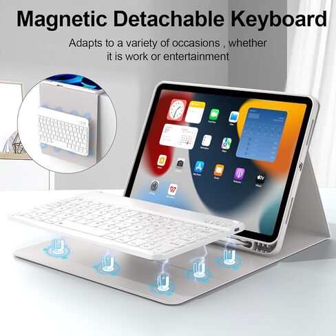 حافظة لوحة مفاتيح لجهاز iPad الجيل العاشر (2022) مقاس 10.9 بوصة، لوحة مفاتيح بلوتوث لاسلكية قابلة للفصل، غطاء حماية رفيع وخفيف الوزن مع حامل أقلام لجهاز iPad الجيل العاشر، رمادي in Kuwait