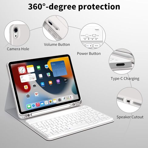 حافظة لوحة مفاتيح لجهاز iPad الجيل العاشر (2022) مقاس 10.9 بوصة، لوحة مفاتيح بلوتوث لاسلكية قابلة للفصل، غطاء حماية رفيع وخفيف الوزن مع حامل أقلام لجهاز iPad الجيل العاشر، رمادي in Kuwait