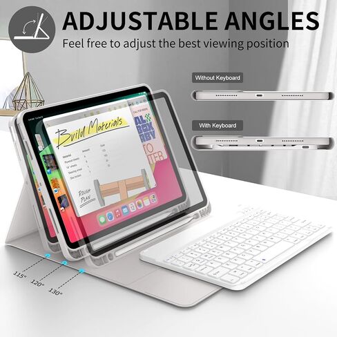 حافظة لوحة مفاتيح لجهاز iPad الجيل العاشر (2022) مقاس 10.9 بوصة، لوحة مفاتيح بلوتوث لاسلكية قابلة للفصل، غطاء حماية رفيع وخفيف الوزن مع حامل أقلام لجهاز iPad الجيل العاشر، رمادي in Kuwait