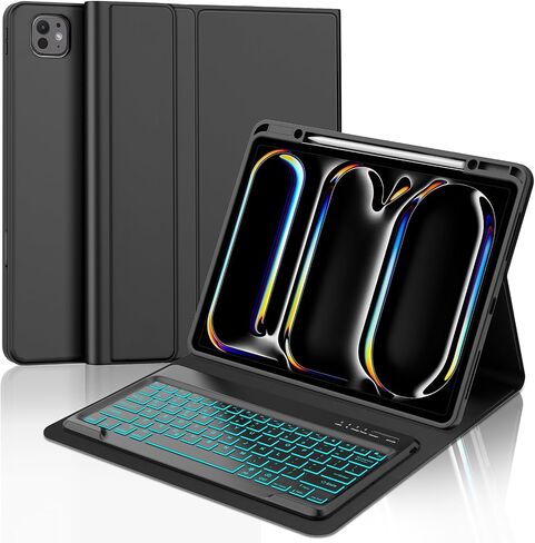 FARYODI Keyboard Case for iPad Pro 13-inch (M4, 2024) & iPad Air 13-inch (M2) - 7 Colors Backlit Detachable Wireless Bluetooth Keyboard- Slim Leather Folio Smart Cover with pencil holder for - Black in Saudi Arabia