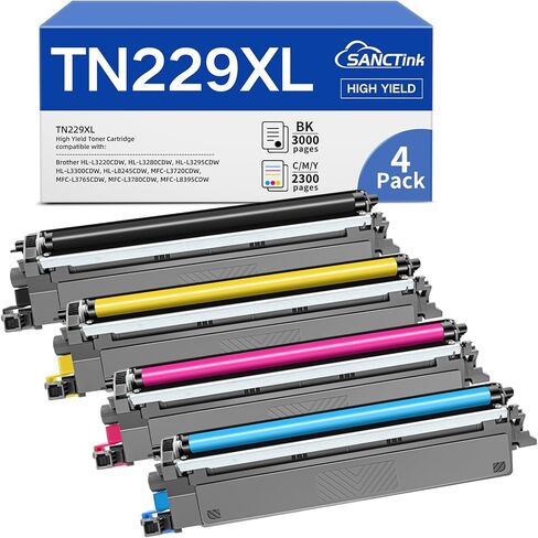 خراطيش حبر TN229 TN229XL متوافقة مع حبر Brother TN229 TN 229 XL عالي الإنتاجية للأخ MFC-L3780CDW MFC-L3720CDW HL-L3280CDW HL-L3300CDW HL-L3295CDW لحبر Brother TN229XL TN-229 4 عبوات in Kuwait
