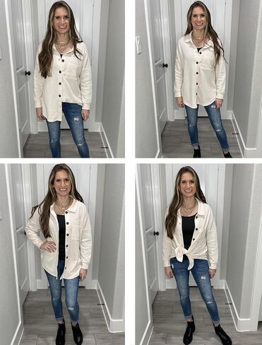 سترة نسائية من AWULIFFAN مصنوعة من نسيج وافل وأكمام طويلة وأزرار سفلية، بلوزات كاجوال أنيقة in Kuwait