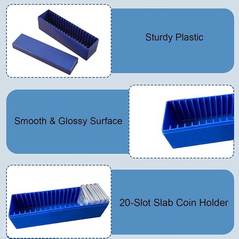 3 Pack Plastic Coin Storage Box Case with 20 Slab Coin Holders, Coin Container for Collectors Office School Home Bank Supplies, Compatible with PCGS NGC PMGab Coin Holders (Blue) in Saudi Arabia
