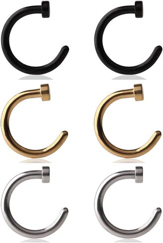Ruifan 6-12pcs Stainless Steel Body Jewelry Piercing Earrings Nose Hoop Ring Unisex 20 Gauge 1/4"(6mm) in Saudi Arabia