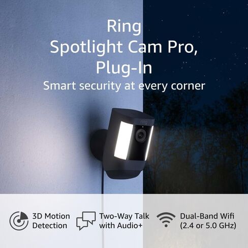 Ring Spotlight Cam Pro, Plug-In, Home or business security, Retinal 2K Video, Color Night Vision and Two-Way Talk with Audio+, White in Kuwait