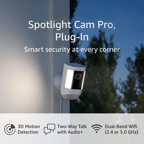 Ring Spotlight Cam Pro, Plug-In, Home or business security, Retinal 2K Video, Color Night Vision and Two-Way Talk with Audio+, White in Kuwait