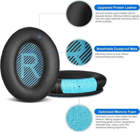 Aurivor Replacement Ear Pads for Bose QuietComfort QC 35 (ii) 25 15 2 Headphones, Tear-Proof Earpads Cushion for QC35 (ii) QC25 QC15 QC2 SoundTrue/SoundLink AE2/AE2i/AE2w Around-Ear Headphones (Black) in Saudi Arabia
