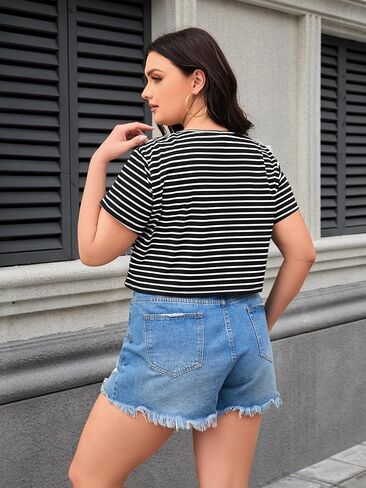 Floerns Women's Plus Size 2 Pcs Basic Short Sleeve Solid Crop Tops Tee Shirts in Kuwait