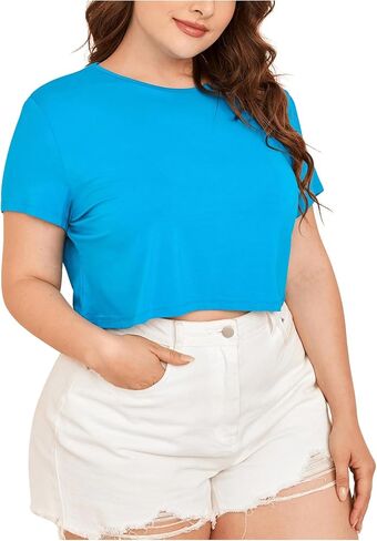 Floerns Women's Plus Size 2 Pcs Basic Short Sleeve Solid Crop Tops Tee Shirts in Kuwait