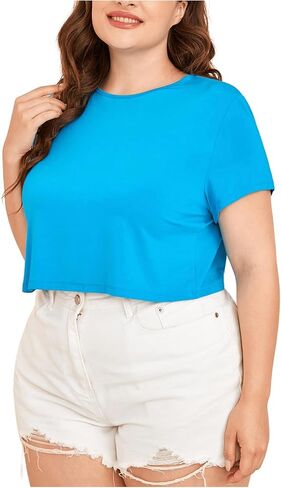 Floerns Women's Plus Size 2 Pcs Basic Short Sleeve Solid Crop Tops Tee Shirts in Kuwait