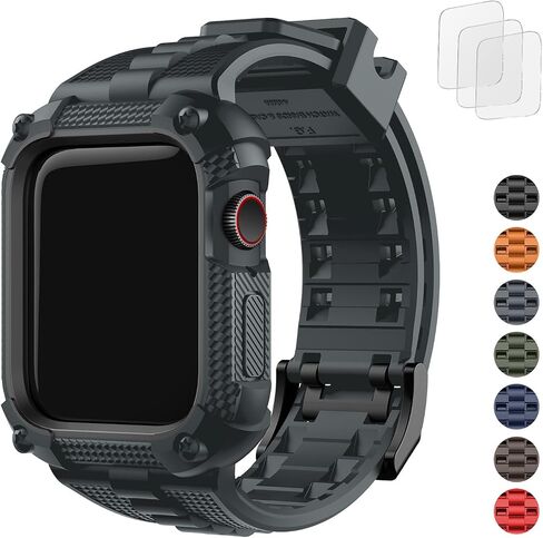 Fullmosa Band with Case for Apple Watch 49/46/45/44/42/41/40mm | Fits iWatch Series 11 10 9 8 7 6 5 4 Ultra SE,TPU Rugged Strap Military Grade Shockproof Bumper Case for Men Women Black in Kuwait