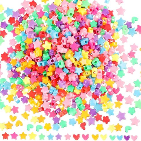 600 قطعة من خرز نجم الأكريليك خرز على شكل قلب أكريليك ملون متنوع مزيج من خرز الباستيل البلاستيكي على شكل نجمة قلب خرز فاصل لصنع المجوهرات بنفسك وقلادة وسوار قوس قزح in Kuwait