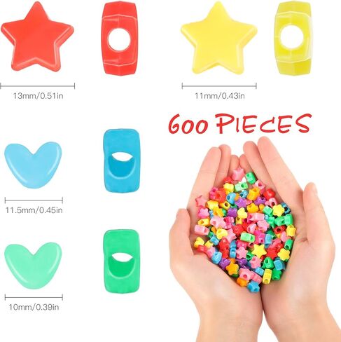 600 قطعة من خرز نجم الأكريليك خرز على شكل قلب أكريليك ملون متنوع مزيج من خرز الباستيل البلاستيكي على شكل نجمة قلب خرز فاصل لصنع المجوهرات بنفسك وقلادة وسوار قوس قزح in Kuwait