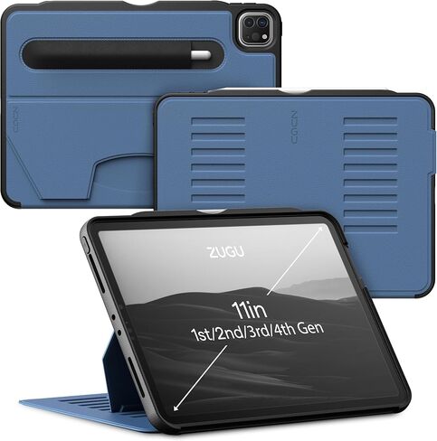 حافظة ZUGU لجهاز iPad Pro مقاس 11 بوصة (الجيل الأول والثاني والثالث والرابع) 2018/2020/2021/2022 - حافظة واقية نحيفة - شحن قلم Apple اللاسلكي - حامل مغناطيسي مريح وغطاء للنوم/الاستيقاظ - أسود مخفي in Saudi Arabia