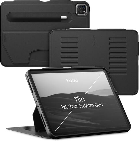 ZUGU CASE for iPad Pro 11 1st/2nd/3rd/4th Generation 2018/20/21/22 [Black] | Ultra Slim Protective Cover, Apple Pencil Holder w/Charging, Convenient 8-Angle Magnetic Stand, Auto Sleep/Wake Function in Kuwait