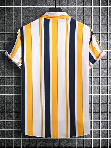 GORGLITTER Men's Hawaiian Striped Short Sleeve Shirt Button Down Collar Neck Summer Shirts in Saudi Arabia