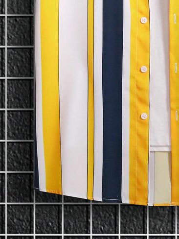 GORGLITTER Men's Hawaiian Striped Short Sleeve Shirt Button Down Collar Neck Summer Shirts in Saudi Arabia