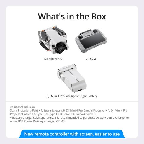 DJI Mini 4 Pro Fly More Combo with DJI RC 2, Drones with Camera for Adults 4K, Under 0.549 lbs/249 g, 3 Batteries for up to 102 Mins Flight Time, Smart Return to Home, Drone for Beginners in Kuwait