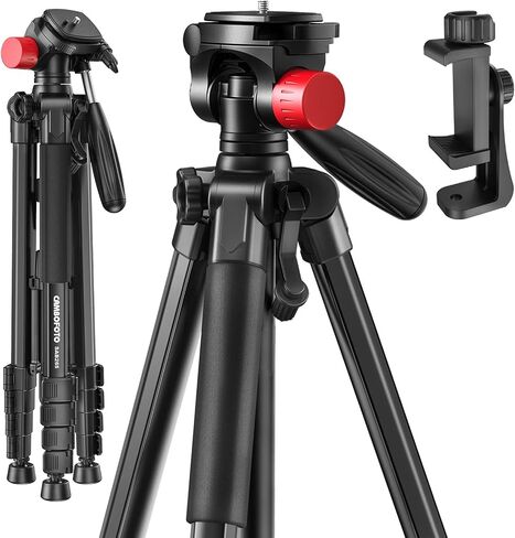 CAMBOFOTO 74"-Camera-Tripod, Porfessional Aluminum Heavy Duty Tripod Stand for Mirrorless Camera/DSLR/Cell Phone/Camcorder, with Holder and Travel Bag in Kuwait