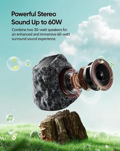 Wireless Outdoor Rock Bluetooth Speaker - Powerful 30W Deep Bass Sound, IPX7 Waterproof, Solar-Powered, Weatherproof Design, Perfect for Pool, Garden, Deck and Outdoor Activities - 1 Pack in Saudi Arabia