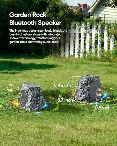 Wireless Outdoor Rock Bluetooth Speaker - Powerful 30W Deep Bass Sound, IPX7 Waterproof, Solar-Powered, Weatherproof Design, Perfect for Pool, Garden, Deck and Outdoor Activities - 1 Pack in Saudi Arabia