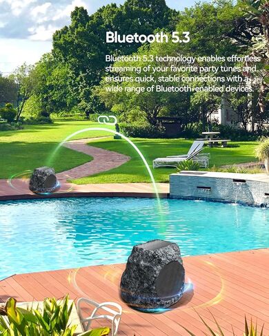 Wireless Outdoor Rock Bluetooth Speaker - Powerful 30W Deep Bass Sound, IPX7 Waterproof, Solar-Powered, Weatherproof Design, Perfect for Pool, Garden, Deck and Outdoor Activities - 1 Pack in Saudi Arabia